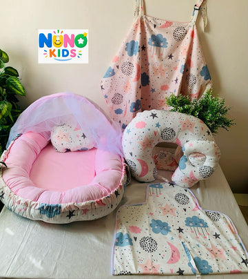 باكدج أول مرة مامي – نجوم سحاب وردي | First-Time Mom Bundle – Stars & Clouds Pink