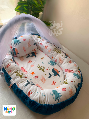 بيبي نيست أزرق الحوت للمواليد الجدد | Baby Nest Whale Blue - Nuno Kids