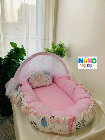 بيبي نيست سحابة بينك للمواليد الجدد | Baby Nest Pink Clouds - Nuno Kids