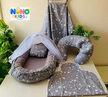 باكدج أول مرة مامي – نجوم رمادي | First-Time Mom Bundle – Stars Grey